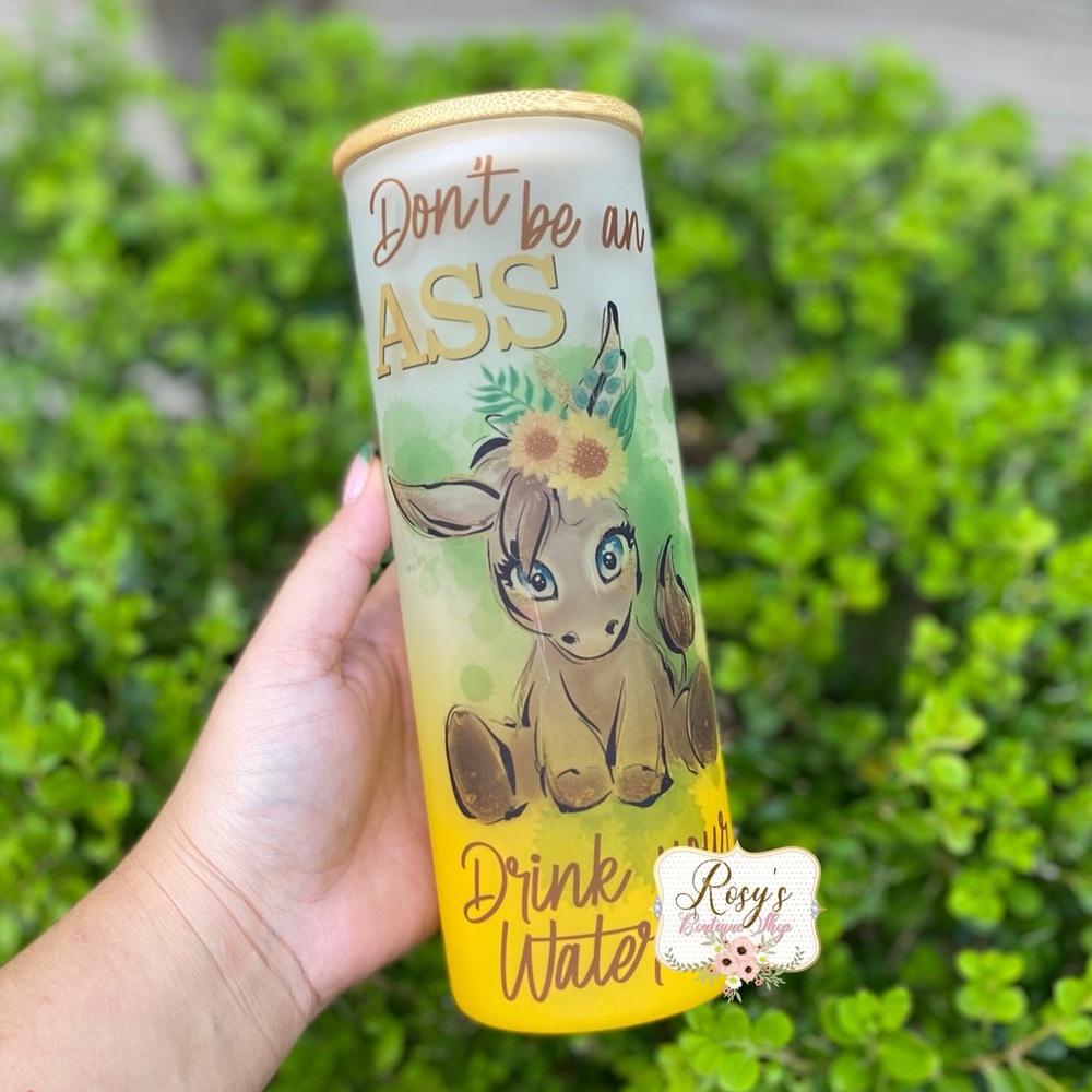 Don’t Be an Ass Donkey Water Tracker 25oz Glass Tumbler